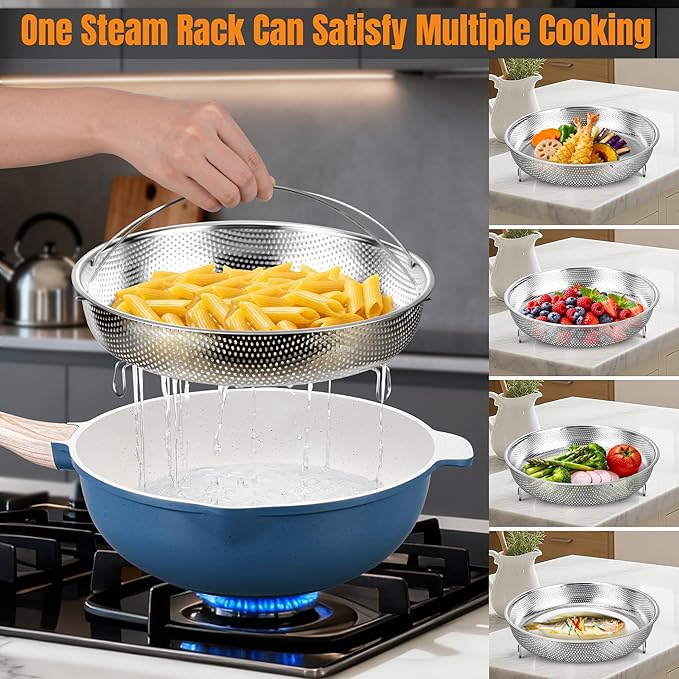AOSION 11 Inch Nonstick Ceramic Deep Frying Pan Skille with Lid,5QT Sauté Pan for Cooking with Steam Rack,Healthy Large Skillet,Stay Cool Handle, Induction Compatible, PFOA & PFAS Free. (12IN-BLUE)