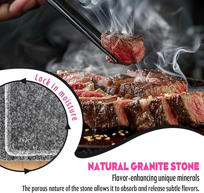 Artestia Hot Stone Steak Cooking Set – Long Heat Retention - Sizzling Steak Plate with Tray & Rack for Family Dinner, Indoor/Outdoor BBQ Grilling Gift