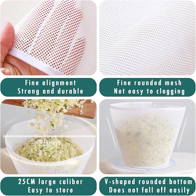 Dayinkes 2PCS Food Grade Silicone Cheese Cloths for Straining, 9.85" Wide Mouth Nut Milk Bag, Reusable Strainer Bag with Fine Mesh Mesh, For Straining Soy Milk, Nut Milk, Yogurt, Celery Juice, Juice