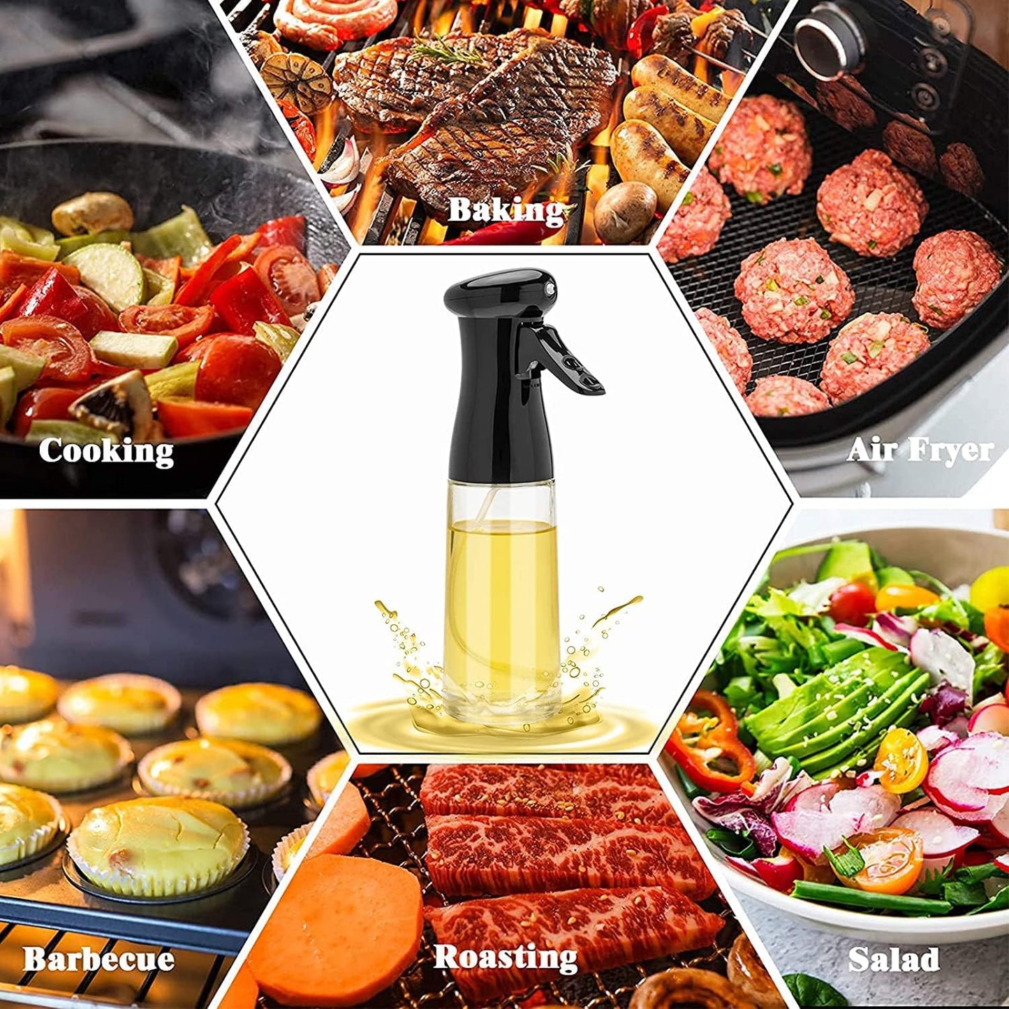 Olive Oil Sprayer for Cooking, 200ml Glass Oil Dispenser Bottle Spray Mister, Refillable Food Grade Oil Vinegar Spritzer Sprayer Bottles for Kitchen, Air Fryer, Salad, Baking