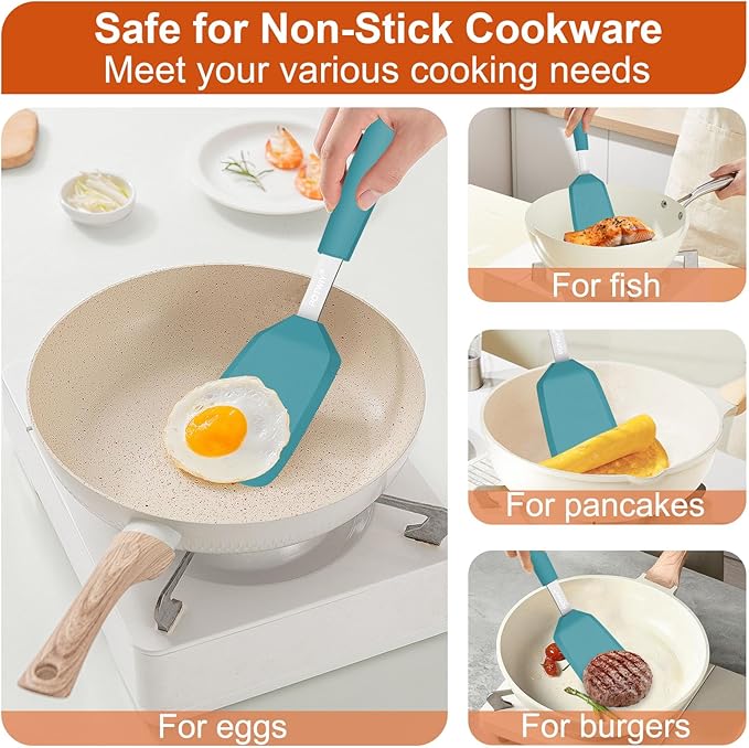 Silicone Spatula, 13 x 3.2 In, 600°F Heat Resistant Kitchen Spatula, BPA Free, Flexible Turner For Non Stick Frying Pan, Cooking, Flipping Egg and Pancake, Dishwasher Safe (Blue)