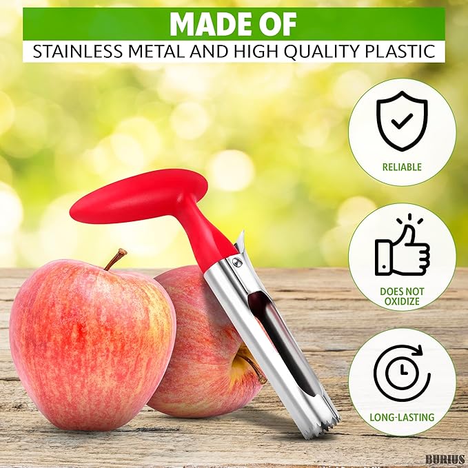 Apple Corer Tool – Apple Core Remover with Ergonomic Plastic Red Handle, Durable Food-Safe Stainless Steel, 7.3" Easy to Use and Clean, Festive Kitchen Helper for easy Easter Desserts & Home Baking