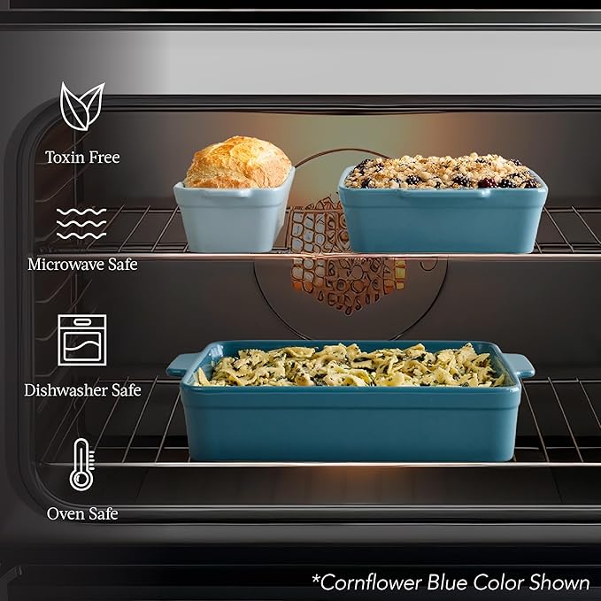 Best Choice Products 3-Piece Ceramic Bakeware Set, Stoneware Baking Dishes, Porcelain Casserole Bakeware Dishes, Serving Dishes - 9x12 Casserole, Loaf Pan, 8x8 Baking Dish - Black Licorice