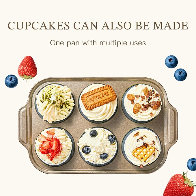 LCKitchen 2-Pack Silicone Foldable Baking Pans With Metal Reinforced Frame Nonstick 6 Cups for Baking Muffins, Egg Bites, Brownies, Puddings, Dishwasher Safe BPA Free