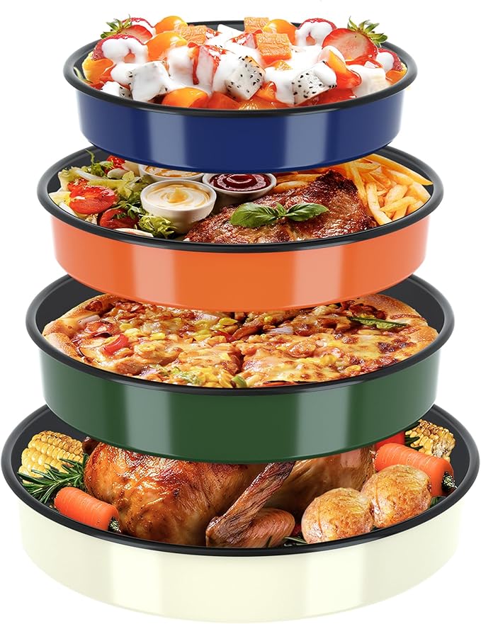 MCCSI Round Baking Pan Set Roasting Dish 4-Pack 9/10/12/14 Inch Enamel Non Stick Large Cookware for Cake Bread Pie Pizza Turkey Steak, Non-Toxic Oven Dishwasher Safe, Christmas Gift Bakeware