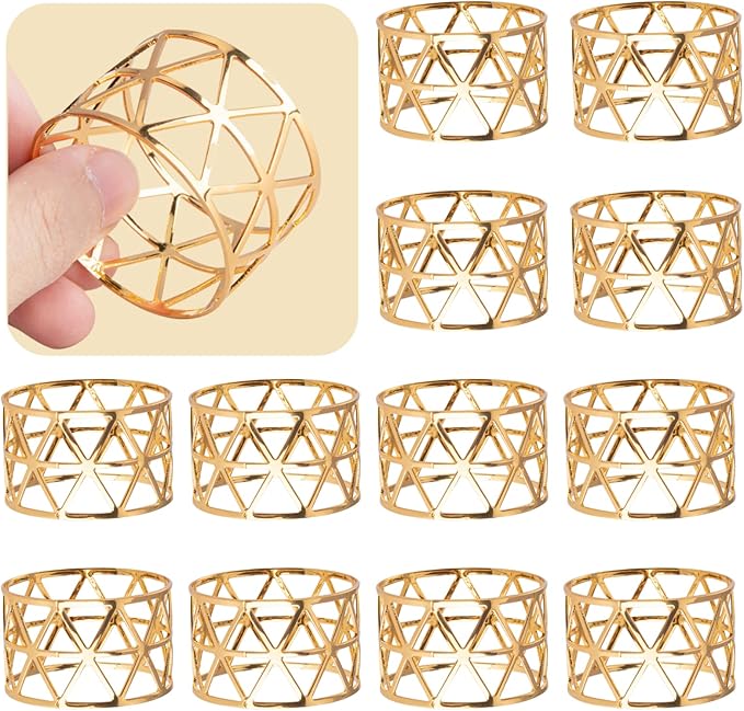 12PCS – Gold Napkin Rings Set of 12, Holiday Napkin Holders for Dining, Anniversary, Birthday, Romantic Candlelight Dinner, Holiday, Party of Table Setting, Wedding Table Decoration