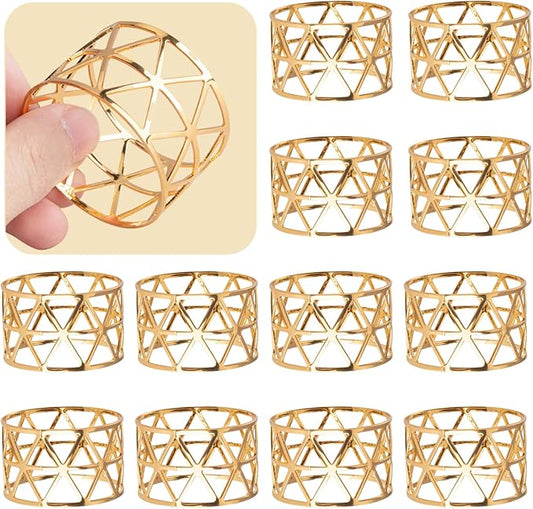 12PCS – Gold Napkin Rings Set of 12, Holiday Napkin Holders for Dining, Anniversary, Birthday, Romantic Candlelight Dinner, Holiday, Party of Table Setting, Wedding Table Decoration
