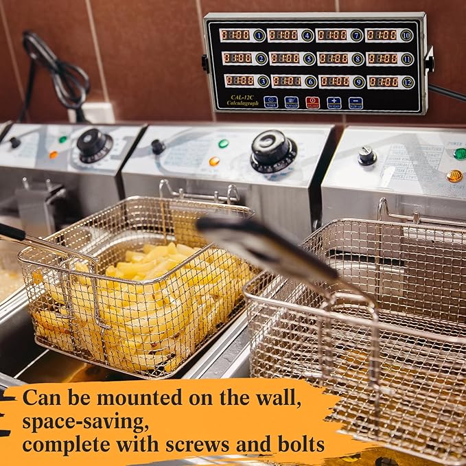 2 Pack Commercial 12 Channel Digital Kitchen Timer, Multi-Countdown Timer with Loud Alarm & Large LCD Display, Wall Mount or Countertop for Restaurant, Fry Station, Baking & Lab Use