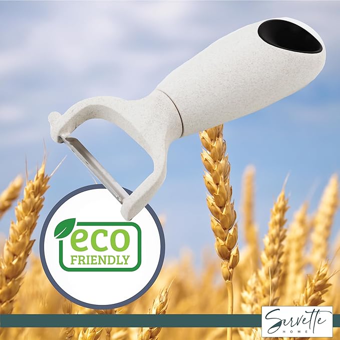 Fruit and Vegetable Peelers with Stainless Steel or Ceramic Blades, Wheat Straw Handles (Stainless Steel)