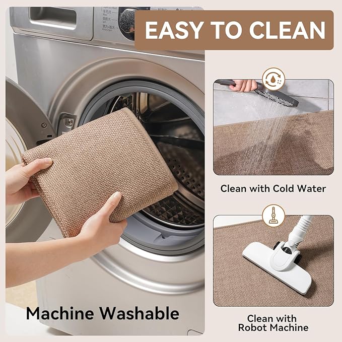 Kitchen Rugs Mat Non Slip Washable, Linen-Look 0.3" Thick Soft Cushioned Absorbent Kitchen Mats for Floor, Mild Anti-Fatigue Runner Rug Sink Mat Laundry Standing Mats, Easy Clean, Brown 17"x47"