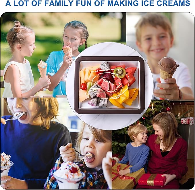 ROEDEER Rolled Ice Cream Maker, Ice Cream Roll Maker Plate with 2 Spatulas, Instant Rolled Ice Cream Machines for DIY Ice Cream, Includes Recipe Book, Fun Gifts for Kids, Color:Brown and Blue