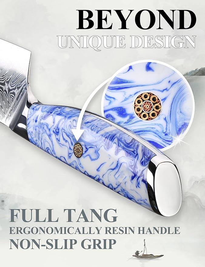 SHANGDAO Brisket Slicing Knife - 10 Inch Professional Kitchen Carving Knife, Forged VG 10 Damascus Steel, Meat Kitchen, Full Tang, Ergonomic Resin Handle