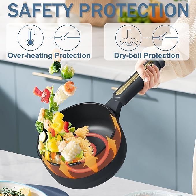 TOPWIT Hot Pot Electric, 2L Electric Pot, Non-Stick Sauté Pan, Portable Cooker for Steak, Egg, Fried Rice, Ramen, Soup with Dual Power Control (Spatula Not Included), Grey