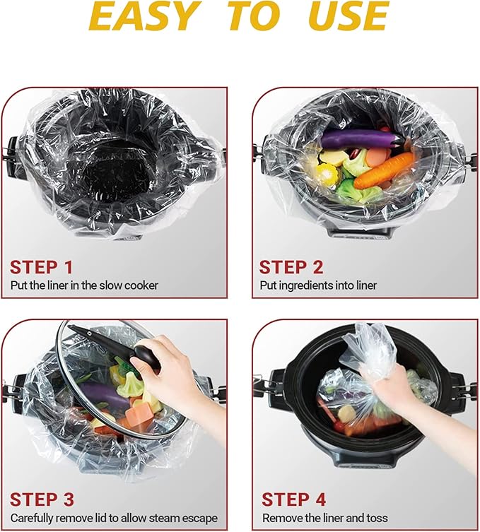 Slow Cooker Liners (30 Liners), 13" × 21" Crock Pot Liners Fit 3-8 Quarts, Disposable Cooking Bags Suitable for Oval & Round Pot, BPA Free,30 count