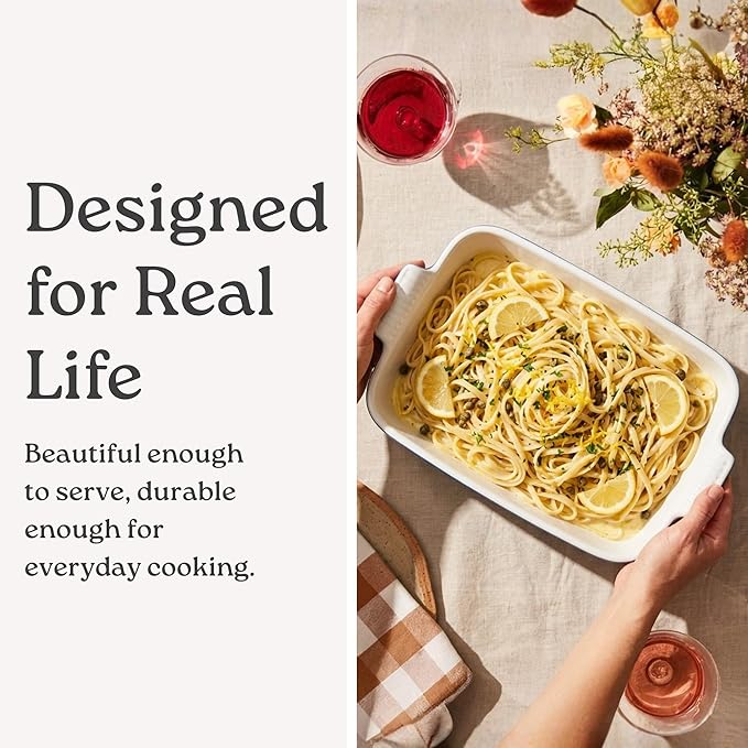 Stoneware Casserole Dish Bakeware Set of 3 | Rectangular Dinnerware Set with Handles [Sage Green]