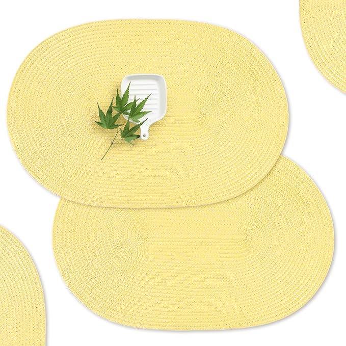 AHHFSMEI Placemats Set of 6 for Dining Table Washable Woven Non-Slip 18x12 inches Placemat Heat-Resistant Durable Table Mats for Dining Table Easy to Clean (Wheat Yellow)