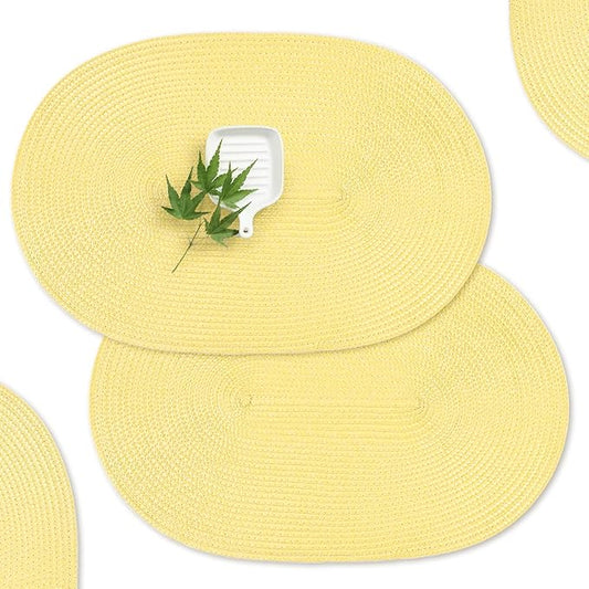 AHHFSMEI Placemats Set of 6 for Dining Table Washable Woven Non-Slip 18x12 inches Placemat Heat-Resistant Durable Table Mats for Dining Table Easy to Clean (Wheat Yellow)