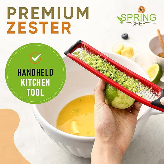 Spring Chef Stainless Steel Zester, Fine Shred & Multifunctional Medium 1.7 Tbsp Cookie Scoop, #40-2 Product Bundle - Red