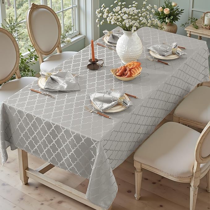 Larponder Tablecloth Rectangle, Jacquard Polyester Table Cloth, Washable & Spill Proof Table Cover for Spring Kitchen Graduation Dining Party Picnic (Rectangle, 60" x 120", Gray)