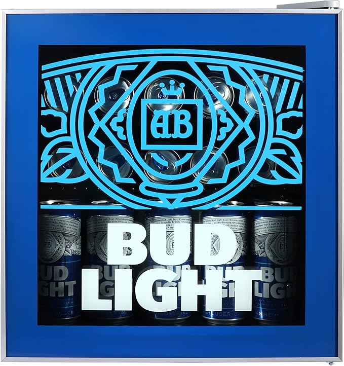 Curtis MIS176BULT Bud Light Mini Beverage Cooler - 70 Can or 17 Bottles Beer Fridge with Glass Door for Soda + Adjustable Thermostat, Perfect for Home, Office, or Dorm, 1.8 cu ft