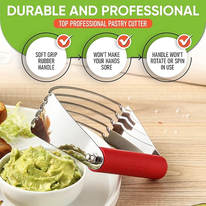 Spring Chef Stainless Steel Zester, Fine Shred & Professional Large Dough Blender - 2 Product Bundle - Red