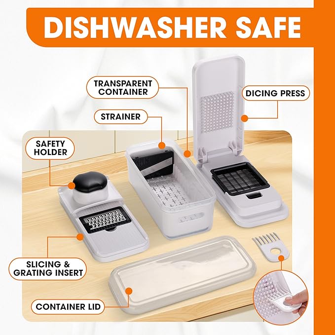 Cheer Collection Vegetable Chopper Slicer with Container Lid – 7 in 1 Mandoline Slicer Dicer Grater Julienne Cutter Kitchen Gadget, Multi Blade Food Chopper for Meal Prep