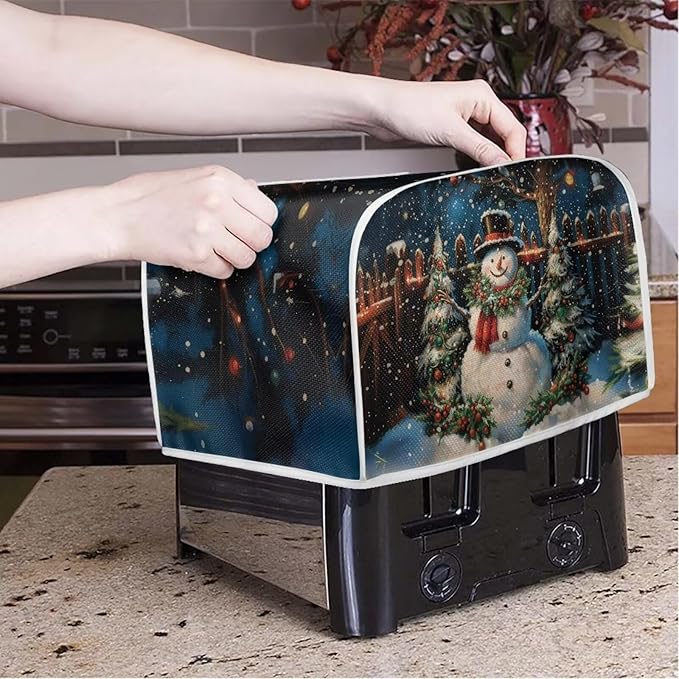 Annejudy Christmas Snowman Toaster Cover Dustproof Cover 2 Slice Small Appliance Cover Bread Maker Cover Dust Protection & Waterproof Kitchen Accessories Kitchen Festival Decor