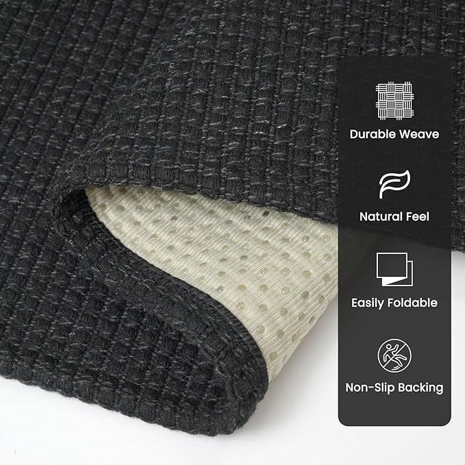 Braided Runner Rug 3x16 Ft Washable Runners for Hallways Non Slip Rubber Backed Kitchen Runners Cotton Long Entryway Runner Indoor, Woven Carpet for Hall Stair Entryway, Black/Grey