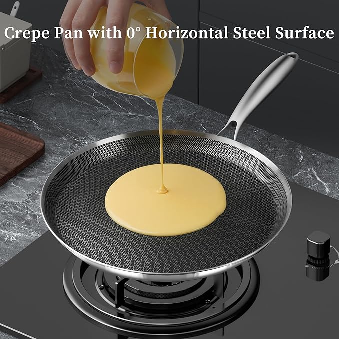 Innerwell Nonstick Crepe Pan 12 inch Stainless Steel Crepe Pan Honeycomb Coating Flat Skillet Tawa Dosa Tortilla Pan,Omelet Pan with All Stove Tops Available, Induction Compatible