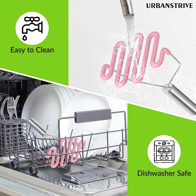 Urbanstrive Non-Scratch Silicone Potato Masher Kitchen Tool, Potatoes Masher Potato Masher Stainless Steel Wrapped In Premium Silicone, Potato Smasher, Pink