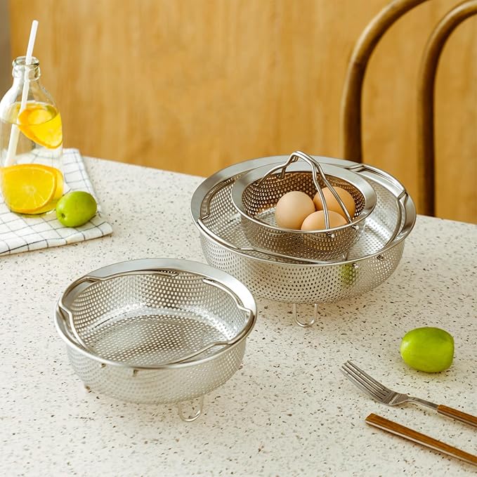 Food Grade Stainless Steel Steamer with Carrying Handle Three Legged Stand, Multifunctional Home Steamer, Essential for Healthy Cooking (7.1in)