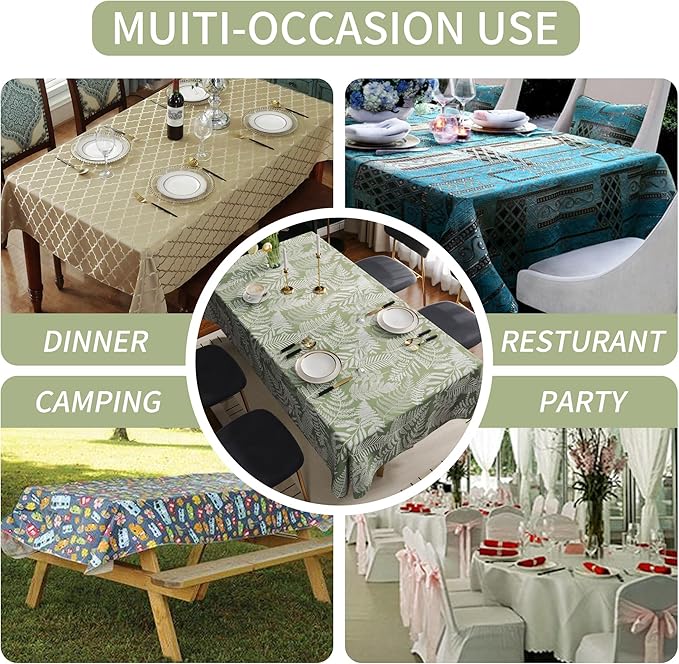 Rectangle Table Cloth,100% Waterproof Tablecloth Oil Proof Spill Proof Vinyl Table Cloth, Wipe Clean Plastic Table Cover for Dining, Camping, Indoor and Outdoor 54" x 120",Green Leaves