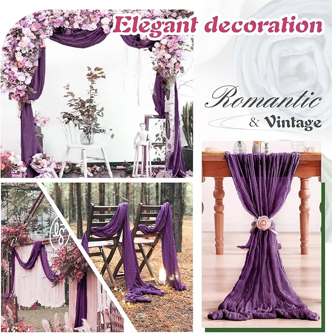 Plum Purple Cheesecloth Table Runner 2 Pack 35" Boho Gauze Table Runner 120 inches Long Runner Rustic Sheer Fabric Bulk for Baby Shower Wedding Bridal Birthday Party Table Decorations