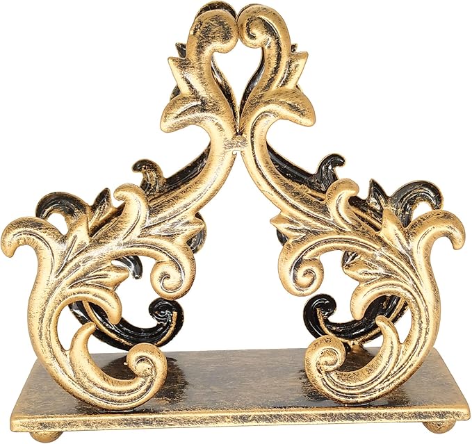 Owlgift Baroque Bronze Napkin Holder – Decorative Metal Tissue Rack for Tabletop, Mail, or Bill Organizer – 6 x 2 x 5.3 Inches, Rustic Finish for Home or Restaurant Use