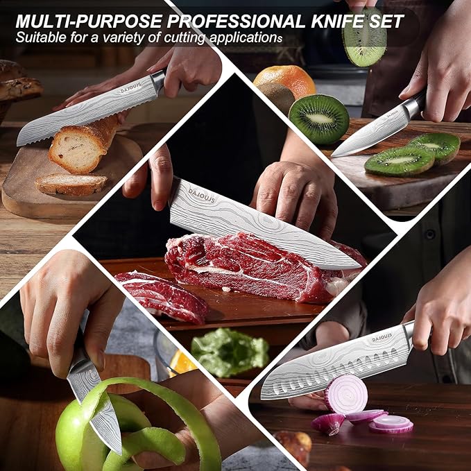 Kitchen Knife Set with Block - 6 Pcs Chef Knife Block Set, 5 Pcs High - Carbon Stainless Steel Razor - Sharp Knives with a Magnetic Knife Block Holder, Versatile and Professional Kitchen Knives Set