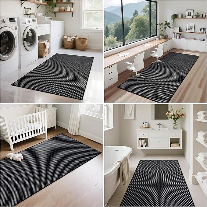 2x6 ft Kitchen Runner Rug Mat Non Slip Boho Woven Hallway Runner Washable, Soft Long Entryway Laundry Hall Floor Runners Rugs Carpet for Indoor Backdoor Bedroom Kitchen Living Room, Black