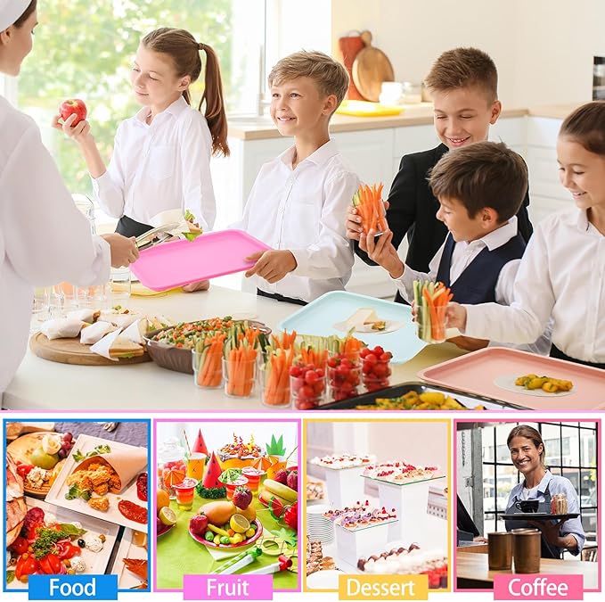 Mumufy Plastic Fast Food Trays Bulk Colorful Restaurant Serving Trays Cafeteria Rectangular Plastic Serving Platter Grill for Kitchen Restaurant Coffee(Bright Color,24 Pcs)