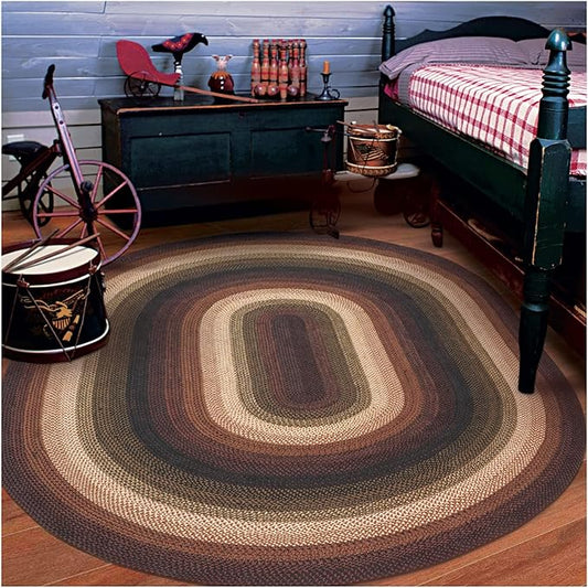 Prescott Green Jute Braided Area Rug 4x6' - Oval Braided Rugs Farmhouse Home Decor, Reversible, Pet Friendly, No Shed Jute for Easy Maintenance