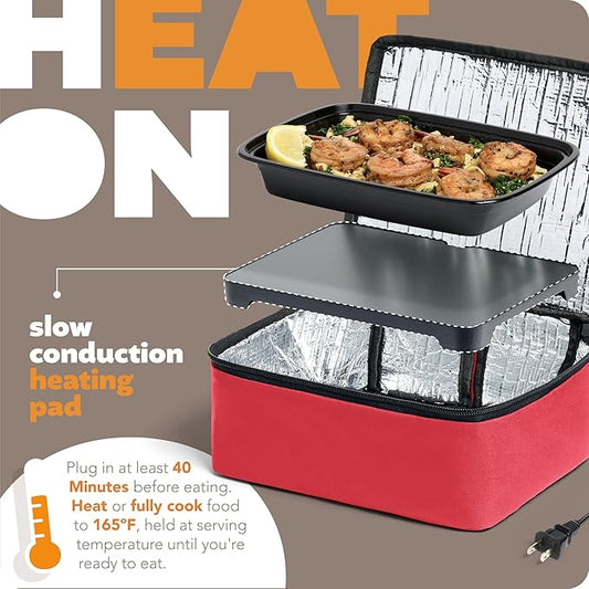 HOTLOGIC Mini Heated Lunch Box - Portable Electric Food Warmer for Men and Women - Great for Work, Office, and Construction - Cook, Reheat, and Eat on the Go - 120V - Red