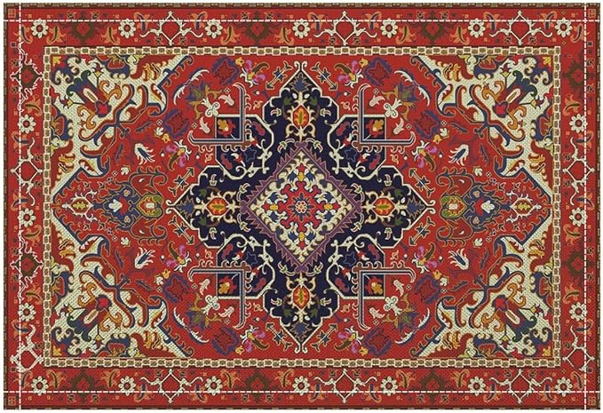 Boho Tribal Ethnic Placemats Rustic Farmhouse Retro Red Floral Art Printed Dining Table Mats Set of 4 for Restaurant Home Kitchen Holiday Picnic Party Decor 12x18in