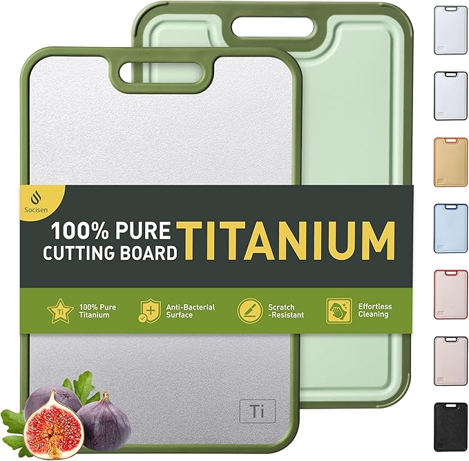 2 in 1 Pure Titanium Cutting Boards for Kitchen Chopping Board with Handle Double Sided and Over Sink Butcher Block Nice Juice Groove Big Xl XXl xlarge Best Kitchen Counter Organic Meat BBQ Kit