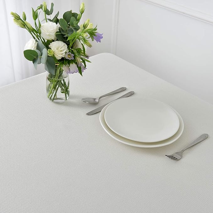 maxmill 2 Pack Rectangle 52 x 70 Inch Ivory Textured Tablecloth Waterproof Spillproof Wrinkle Free Table Cloth, Kitchen Dining Tabletop Decoration, Fabric Table Cover for Outdoor and Indoor Use