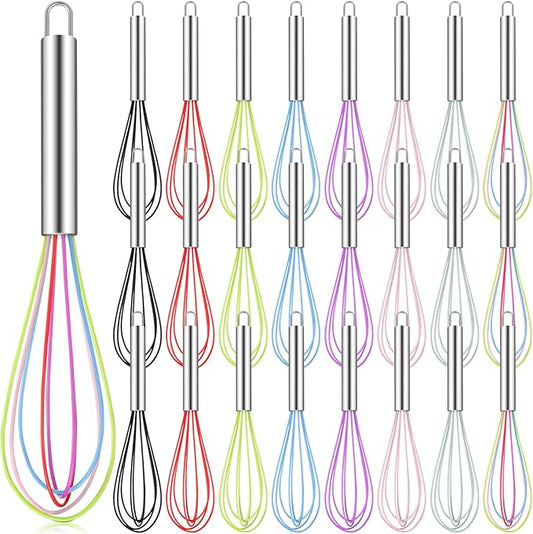 Domensi 24 Pcs 10 Inch Whisks Bulk for Cooking Silicone Whisks Non Scratch Stainless Steel Egg Beater Colorful Coated Metal Heat Resistant Egg Beaters for Valentines Day Party Favor Gift Supplies