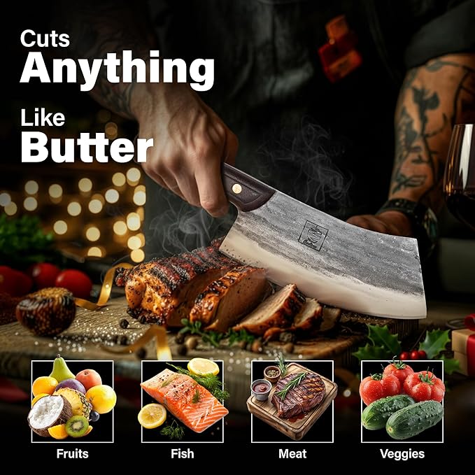 COOLINA Altomino and Tungsten Knife Set – Hand-Forged Chef Knife and Precision Slicing Knife Bundle – High Carbon Steel Full Tang Butcher Knives for Meat, Veggies, BBQ & Kitchen Prep