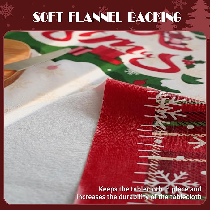 Christmas Rectangle Table Cloth,100% Waterproof Tablecloth,Christmas Decorations for Home, Vinyl Tablecloth Plastic Table Cover for Party，Picnic,Dining,Outdoor 54" x 120",Frosted Wreath
