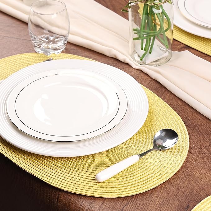 AHHFSMEI Placemats Set of 6 for Dining Table Washable Woven Non-Slip 18x12 inches Placemat Heat-Resistant Durable Table Mats for Dining Table Easy to Clean (Wheat Yellow)