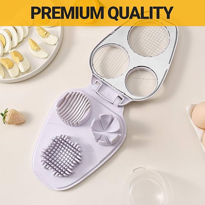 3 in 1 Egg Slicer for Hard Boiled Eggs – 3 Slice Modes Egg Cutter, Heavy Duty, Stainless Steel Dicer – Kitchen Chopper Tool for Strawberry, Mushroom, Grape, Cherry Tomato