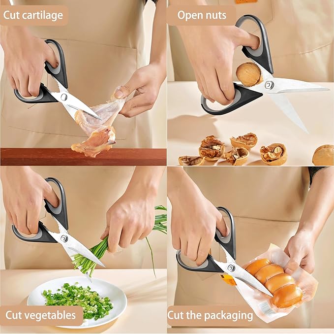 Kitchen Scissors All Purpose 3 Pack - Heavy Duty Stainless Steel Cooking Shears for Cutting Meat, Food, Fish, Poultry Multipurpose Sharp Sissors for Dishwasher Safe, with Protective Sheath