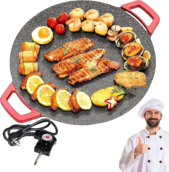 Non-Stick Electric Indoor Grill Pan, 11-15.74in Electric Griddle Nonstick, Multi-functional Korean Electric Indoor Grill, Smokeless Portable Electric Gril (40cm/16in)