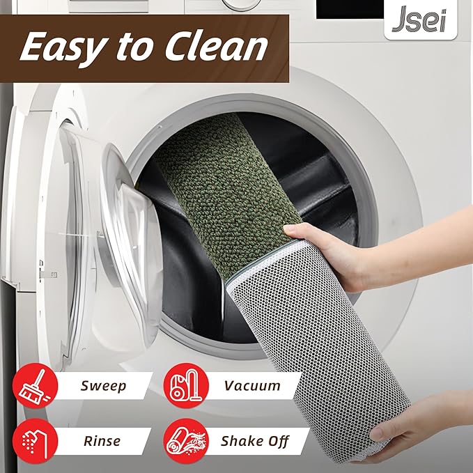 JSEI Kitchen Runner Rugs, 17''x71'' Non-Slip Kitchen Mats for Floor, Machine Washable Absorbent and Stain Resistant Kitchen Rug, Carpet Mats with TPR Backing for Kitchen, Green